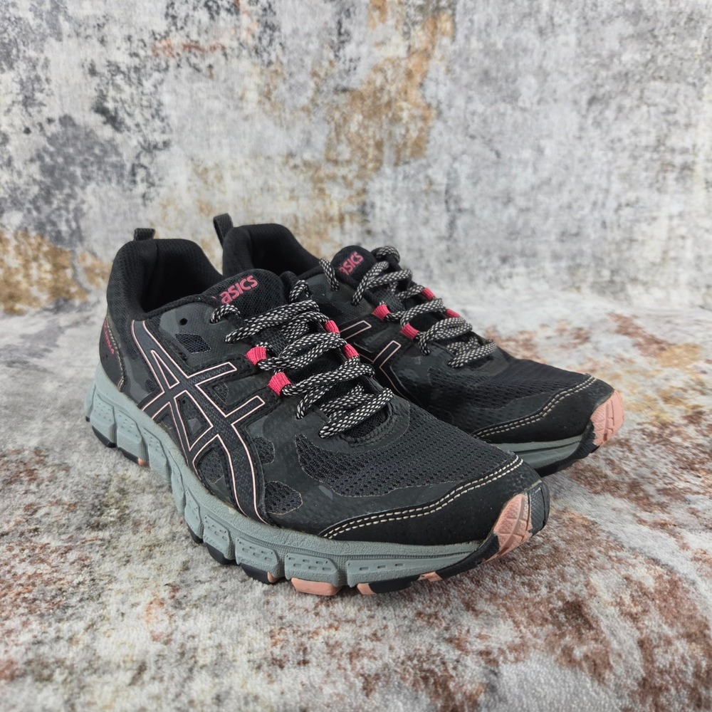 ASICS GEL‎ Scram 4 Trail Running Shoes Womens 7 Black Pink 1012A039 Outdoor Camo